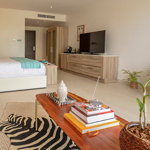 TV Cabinet Modern Wood Grain Design for Hotel Guest Room