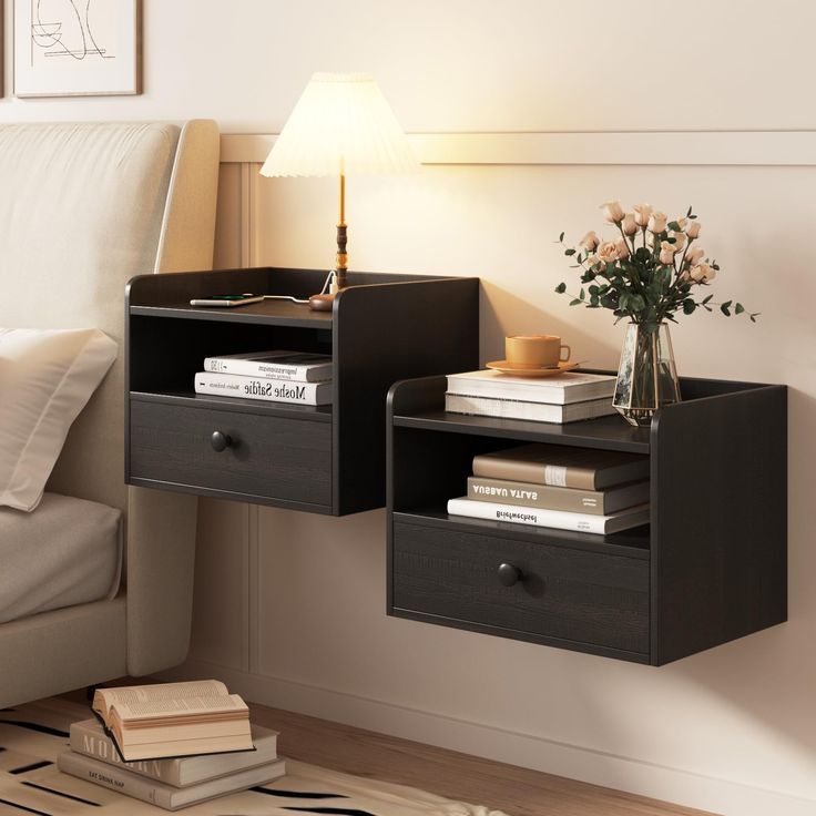 Commercial Hospitality Apartment Bedroom Furniture Wall-Mounted Wood Bedside Cabinet Storage Night Stand