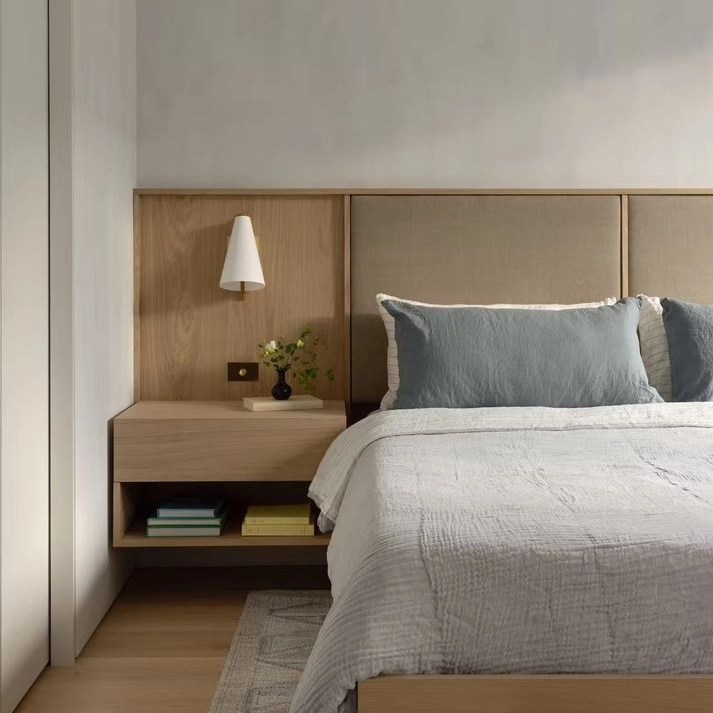 Commercial Hospitality Apartment Bedroom Furniture Wall-Mounted Wood Bedside Cabinet Storage Night Stand