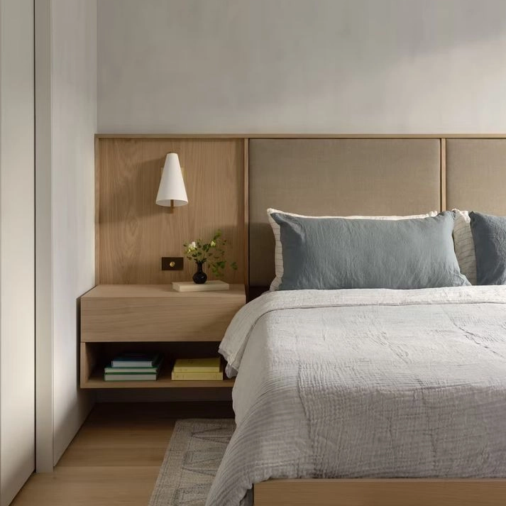 Commercial Hospitality Apartment Bedroom Furniture Wall-Mounted Wood Bedside Cabinet Storage Night Stand