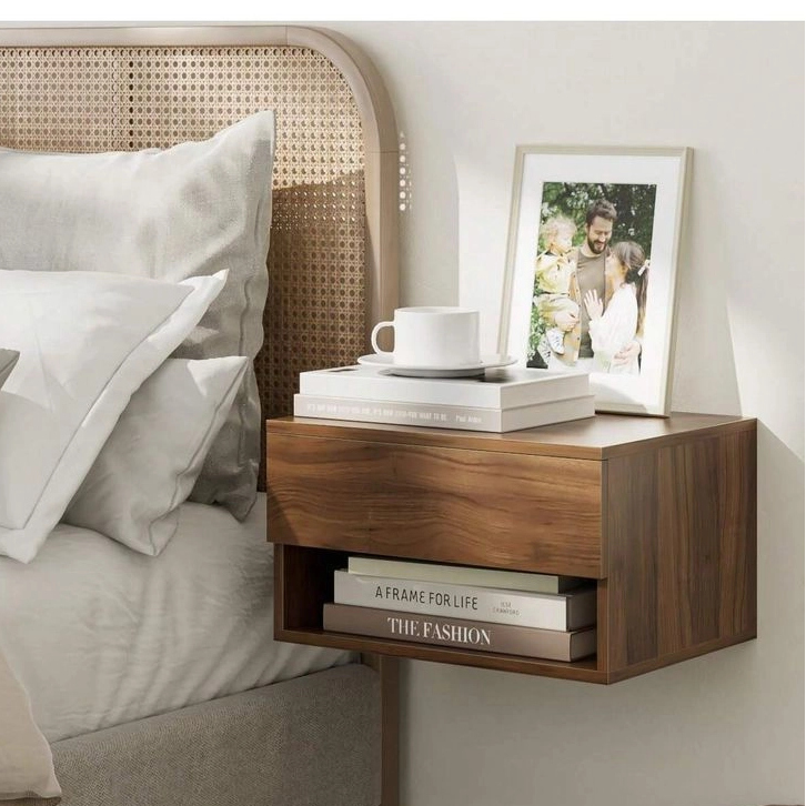 Commercial Hospitality Apartment Bedroom Furniture Wall-Mounted Wood Bedside Cabinet Storage Night Stand