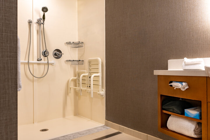 Wheelchair accessible hotel bathroom shower