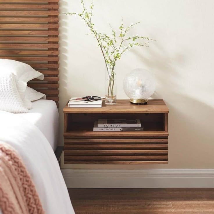 Commercial Hospitality Apartment Bedroom Furniture Wall-Mounted Wood Bedside Cabinet Storage Night Stand