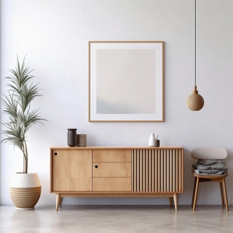 dresser against concrete wall