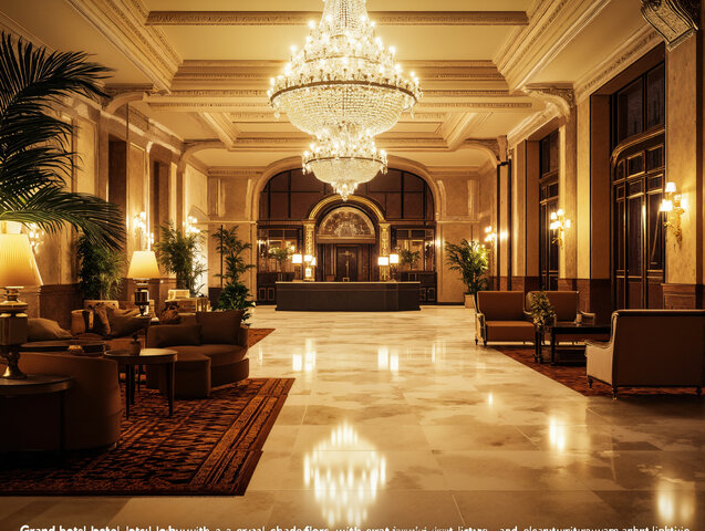 luxurious lobby of a hotel with a grand chandelier